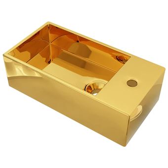 Lavabo vidaXL con rebosadero 49x25x15 cm cerámica dorado