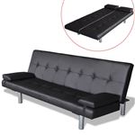 Sofá cama con dos almohadas ajustable cuero artificial Negro vidaXL