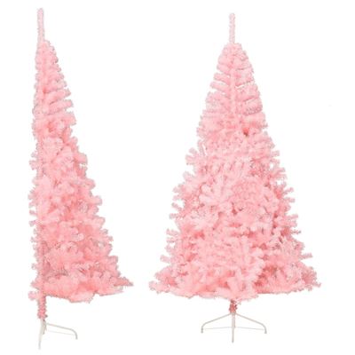 Medio árbol de Navidad artificial con soporte vidaXL PVC rosa 210cm