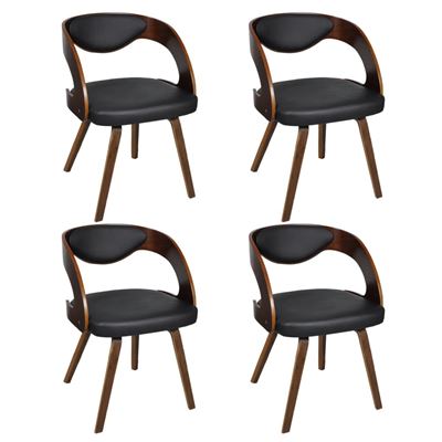 Vidaxl Marrón Sillas De Comedor 4 Uds Madera Curvada Piel Sintética
