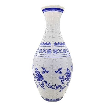 Puzle 3d Dam En Abs Con 160 Piezas. Diseño Vasija Tradicional Con Flores Azules. Blanco