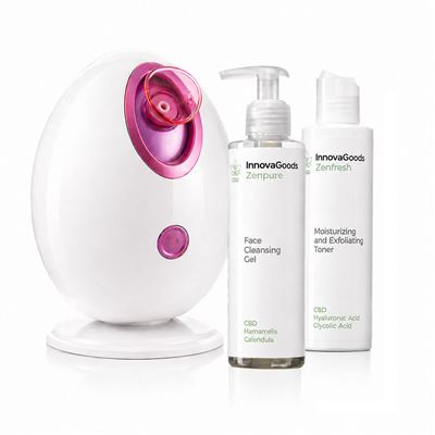 Pack Sauna Facial Eléctrica, Gel Limpiador Facial Cbd Zenpure 200 Ml Y Tónico Facial Hidratante Exfoliante Cbd Zenfresh 150 Ml Innovagoods