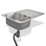 Fregadero de cocina vidaXL con desagüe y sifón acero inoxidable