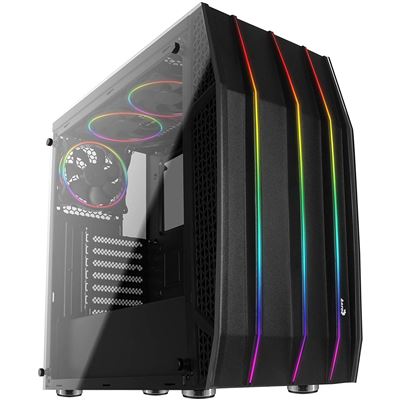 Leroy Merlin Versión en español — klaw, boîtier pc atx, verre trempé, façade rgb, 3 ventilateurs rgb, noir - Imagen 3