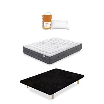 Pack Colchón Flex Nimbus Visco + Base Tapizada Reforzada Negro + Almohada Flex Lider 135x190