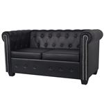 Sofá Chesterfield de 2 plazas de cuero artificial Negro vidaXL