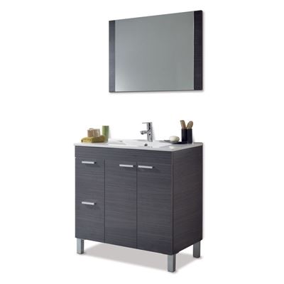 Mueble baño con lavabo y espejo en gris ceniza