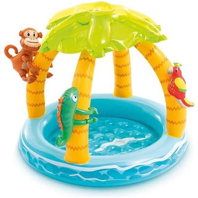 Piscina Hinchable Infantil Isla Tropical Con Suelo Acolchado Y Parasol Intex 58417Np