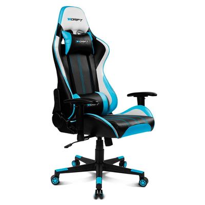 Silla Gaming Drift Gaming Dr175blue- Polipiel, Reposabrazos Ajustables 2d, Piston Clase 4, Giratoria, Mecanismo De Mariposa, Cojin Lumbar Y Cervical, Negro/blanco/azul