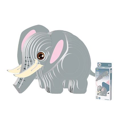 Puzle 3d Dam De Cartón Con Relieve. Diseño De Elefante. Gris