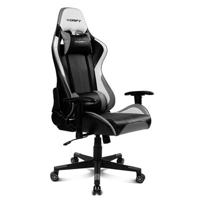 Silla Gaming Drift Gaming Dr175gray- Polipiel, Reposabrazos Ajustables 2d, Piston Clase 4, Giratoria, Mecanismo De Mariposa, Cojin Lumbar Y Cervical, Negro/blanco/gris