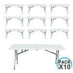 MegaPack 10 Mesas Plegables 180cm Rectangulares Blanca Catering GH91