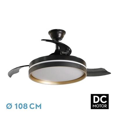 Ventilador De Techo Fabrilamp Dc Mandarín Regulable Con Mando A Distancia 72w 3cct 7200lm Negro Y Oro