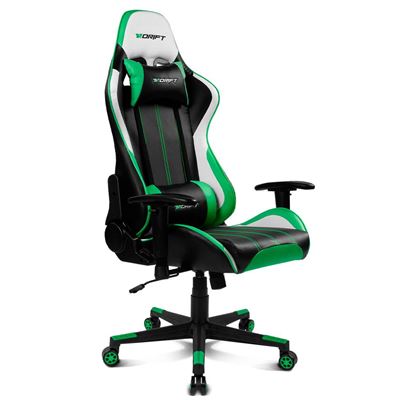 Silla Gaming Drift Gaming Dr175green- Polipiel, Reposabrazos Ajustables 2d, Piston Clase 4, Giratoria, Mecanismo De Mariposa, Cojin Lumbar Y Cervical, Negro/blanco/verde