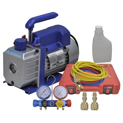 Bomba De Vacío Una Etapa Y Manómetro Colector Cuatridireccional Vidaxl 220 V 50 Hz