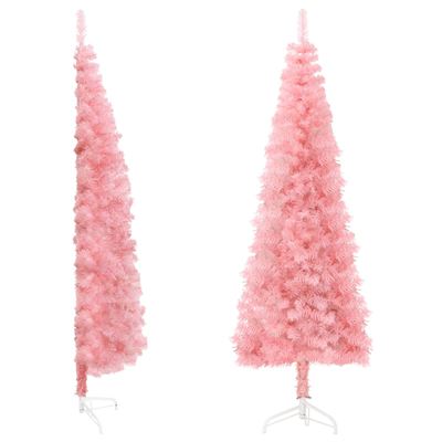 Medio árbol de Navidad artificial con soporte vidaXL rosa 210cm