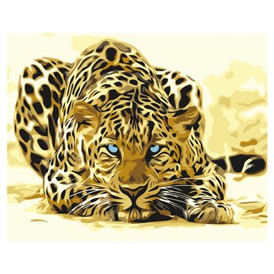 Lienzo Con Dibujo Dam Pintar Números, De 40x50cm. Diseño Leopardo. Incluye Pinceles Pinturas. Leopardo