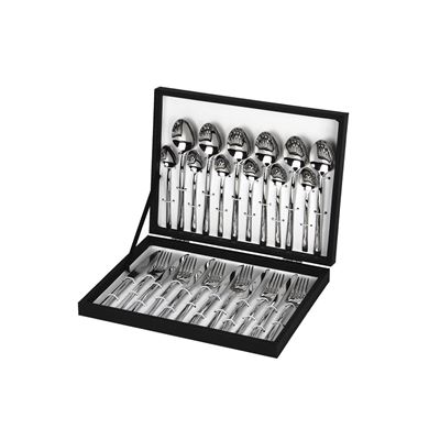 Cubertería De Acero Inoxidable Cofan Bari Juego De 24 Pcs C-18/10 Incluye Estuche Negro De Madera