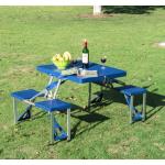 Mesa plegable Outsunny azul con 4 sillas integradas 135,5x84,5x66 cm