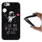 Funda iPhone 6 6S, WoowCase Funda Silicona Gel Flexible Astronauta Corazón - I Love To the Moon And Back, Carcasa Case - Negro