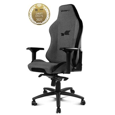 Silla Gaming Drift Gaming Dr275cloud- Material Tela Con Acabado Terciopelo, Reposabrazos Ajustables 4d, Piston Clase 4, Giratoria, Mecanismo Frog, Negro/gris, 66x123x56 Cm