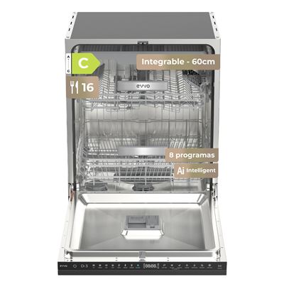 Lavavajillas Integrable EVVO Di.3 de 60 cm con 14 Servicios, Apertura Automática, Panel Táctil y 8 Programas Avanzados