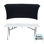 Mesa Plegable 180cm Blanca + Funda Catering GH91 Color Negro