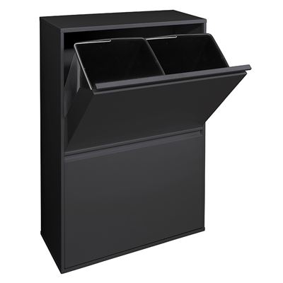 Cubo De Basura Y Reciclaje De Acero De 4 Compartimentos Arregui Basic Cr606-b, 4x17l 68l Negro