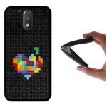 Funda Motorola Moto G4 Plus, WoowCase Funda Silicona Gel Flexible Pixel - Corazón Multicolor, Carcasa Case - Negro