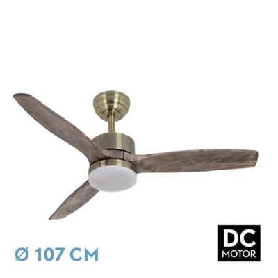 Ventilador De Techo Fabrilamp Led Torino Regulable Con Control Remoto 24w 3cct 2424lm Ip20 Ø107cm Cuero Y Roble
