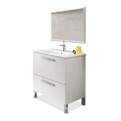 Mueble baño Urban con lavabo y espejo blanco brillo