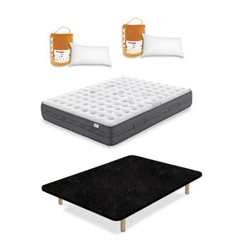 Pack Colchón Flex Nimbus Visco + Base Tapizada Reforzada Negro + 2 Almohadas Flex Lider 180x190