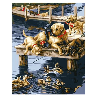 Lienzo Con Dibujo Dam Pintar Números, 40x50cm. Diseño Perrito Incluye Pinceles Y Pinturas. Marrón Claro
