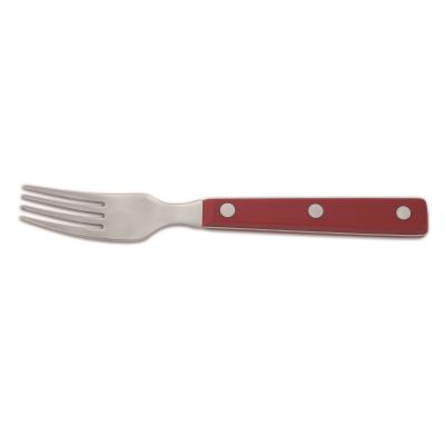 Tenedor Chuletero Arcos De Mesa 374722 Monoblock De Una Pieza De Acero Inoxidable 18/10 , Mango De Color Rojo Y Hoja De 9 Cm En Caja