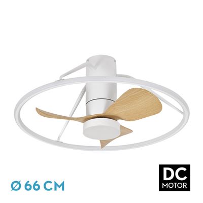 Ventilador De Techo Fabrilamp Dc Oporto Mini Regulable Con Mando A Distancia 46w 3cct 4600lm Blanco Y Haya