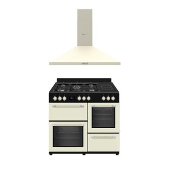 Conjunto Cocina Gas+Vitro Solthermic Range Cooker 5+2 Fuegos 3 Hornos Eléctricos 100x60 Crema + Campana Solthermic H90P-C 90cm Crema - 1