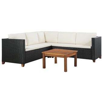 Set de muebles de jardín 4 pzas y cojines vidaXL ratán sintético negro 53Kg - 1