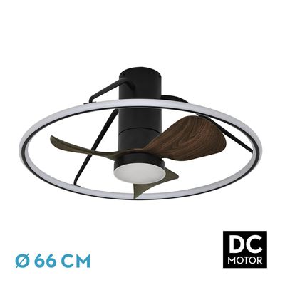 Ventilador De Techo Fabrilamp Dc Oporto Mini Regulable Con Mando A Distancia 46w 3cct 4600lm Negro Y Marrón
