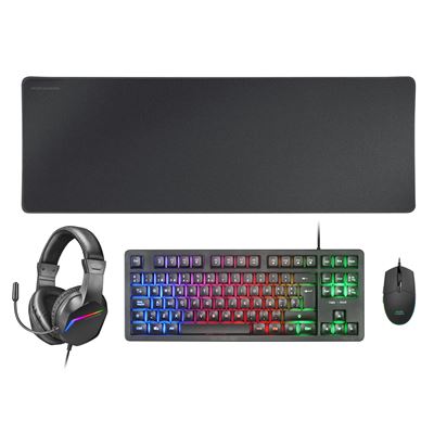 Mars Gaming Negro Combo Mcp-Rgb3, Teclado Frgb, Ratón Rgb Flow 3200 Dpi, Auriculares Over-Ear Rgb Y Alfombrilla Xxl, Idioma Francés