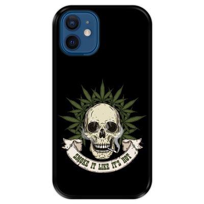 Funda Hapdey Negra para iPhone 12 Mini diseño Calavera con marihuana, Smoke it like it`s hot silicona flexible TPU