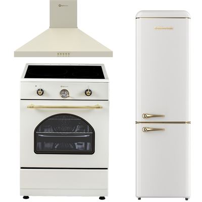 Solthermic Crema Conjunto Cocina Inducción Vti60 3 Fuegos 60X60cm + Campana H60p-C 60Cm + Frigorífico Combi Fcr188c 250L E