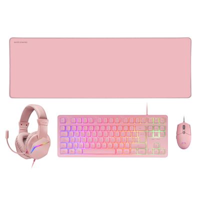 Combo Mars Gaming Mcp-Rgb3, Teclado Frgb, Ratón Rgb Flow 3200 Dpi, Auriculares Over-Ear Rgb Y Alfombrilla Xxl, Rosa, Idioma Español