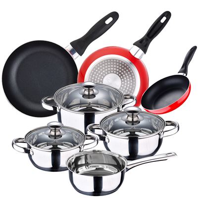 Batería Cocina 7pcs Acero Inox San Ignacio y 3 Sartenes (Ø16/20/24) Nylon