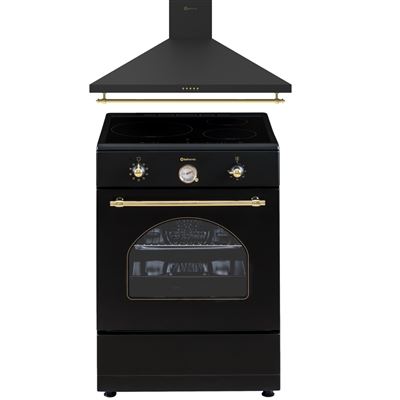 Conjunto Cocina Inducción Solthermic Vti60 Negra 3 Fuegos 60x60cm Crema + Campana Solthermic H60pr 60cm Negro