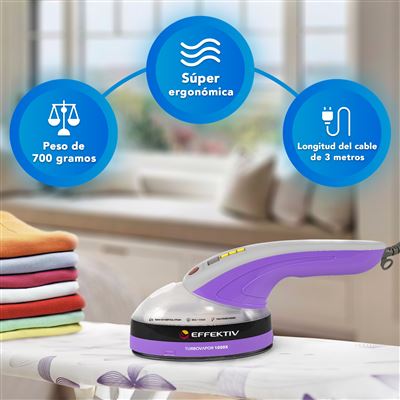 Plancha Vertical Vapor De Viaje 3en1 Effektiv 1050x 1600w 4 Modos 35s Calentamiento 220ml Violet