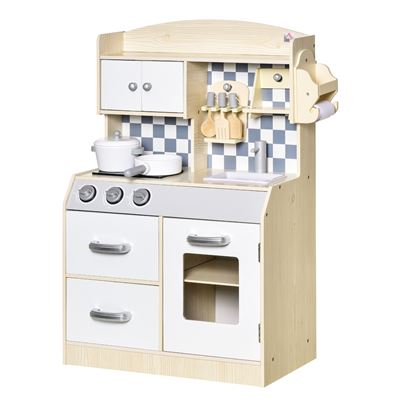 Cocina de juguete madera accesorios Homcom 54.5x29x80cm madera natural