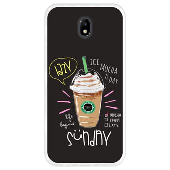 Funda Transparente para Samsung Galaxy J7 2017 - J7 Pro, Diseño Café moca, la vida comienza el lunes, Silicona Flexible TPU