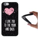 Funda iPhone 6 6S, WoowCase Funda Silicona Gel Flexible Corazón Frase Amor - I Love You To The Moon And Back, Carcasa Case - Negro