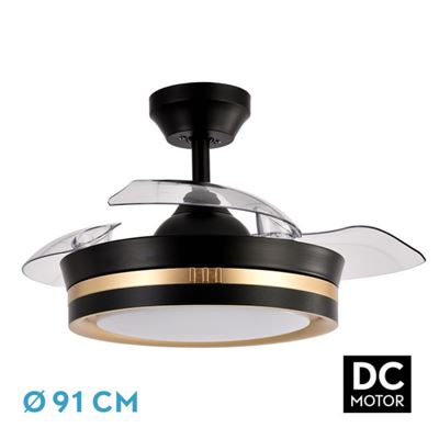 Ventilador De Techo Fabrilamp Led Viper Regulable Con Control Remoto 48w 3cct 4800lm Ip20 Ø91cm Negro Y Oro