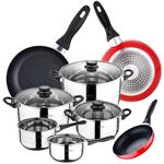 Batería Cocina 8pcs Acero Inox San Ignacio y 3 Sartenes (Ø16/20/24) Nylon